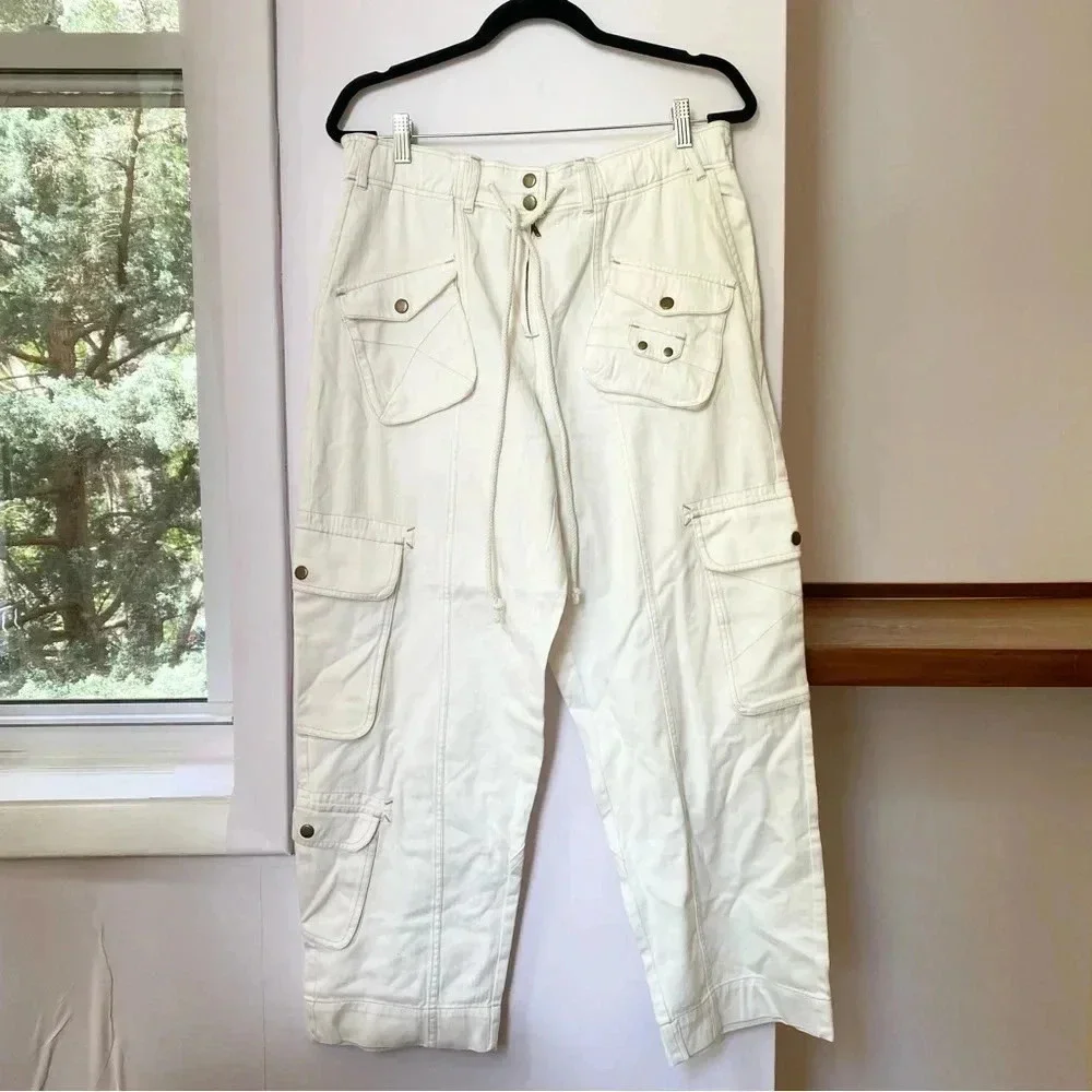 New Free People Tahiti Low-Rise Cargo Pants White Large